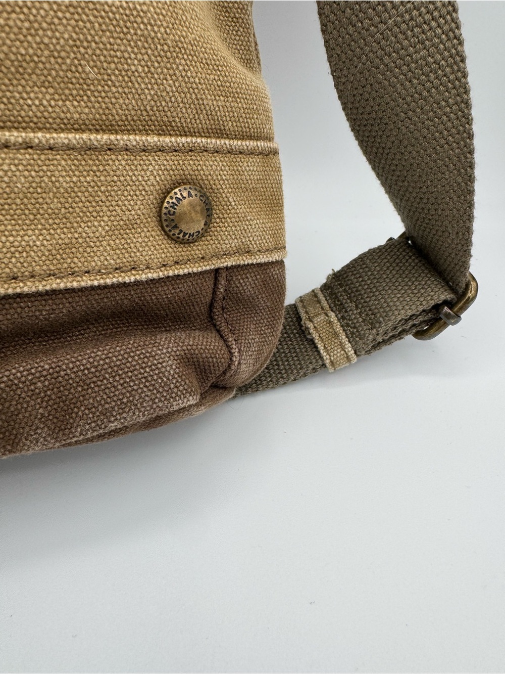 Chala Patch Embellished Canvas Crossbody Messenger Bag- Olive Green Tan Brown - Picture 9 of 11